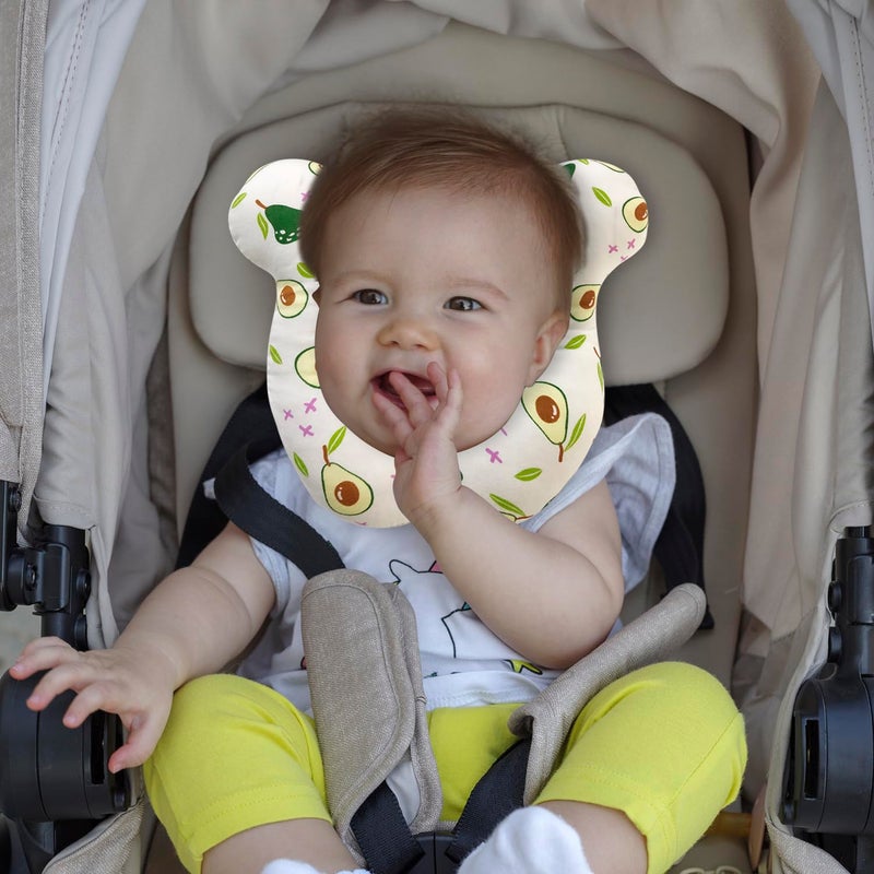 REFLYAWAY Baby Travel Pillow, Infant Kid's Cushion Soft and Skin Friendly for Car Seat, Pushchair and Stroller (White Avocado) - Image 4
